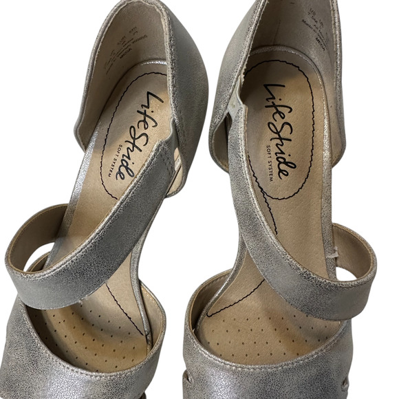 LifeStride Mega Strappy Sandals Silver Metallic Heels Wedding Party Sz 7.5M NWOT - Picture 4 of 12